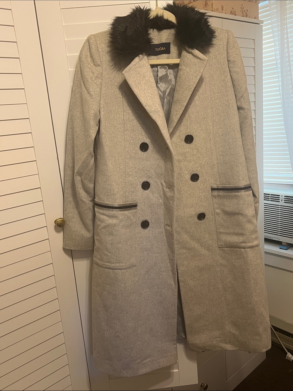 TUGBA One-of-a-Kind Turkish Gray Coat Faux Fur Collar Size 00